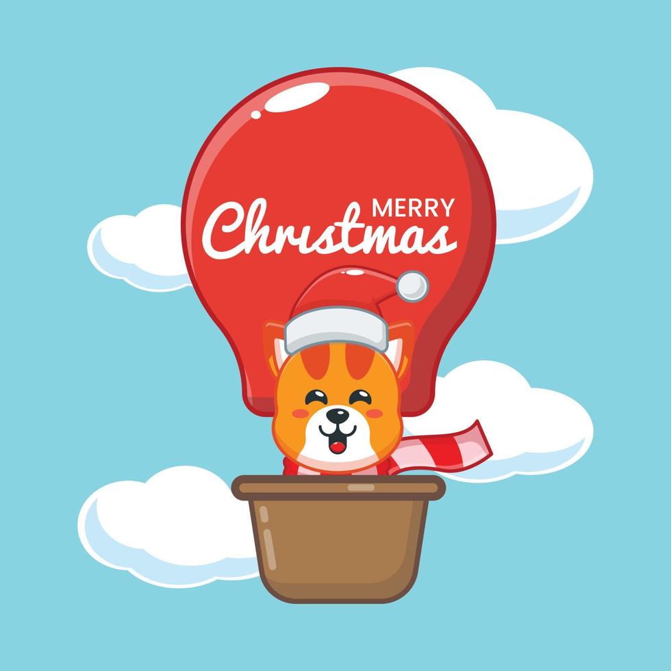 Cute cat fly with air balloon. Cute christmas cartoon illustration. vector