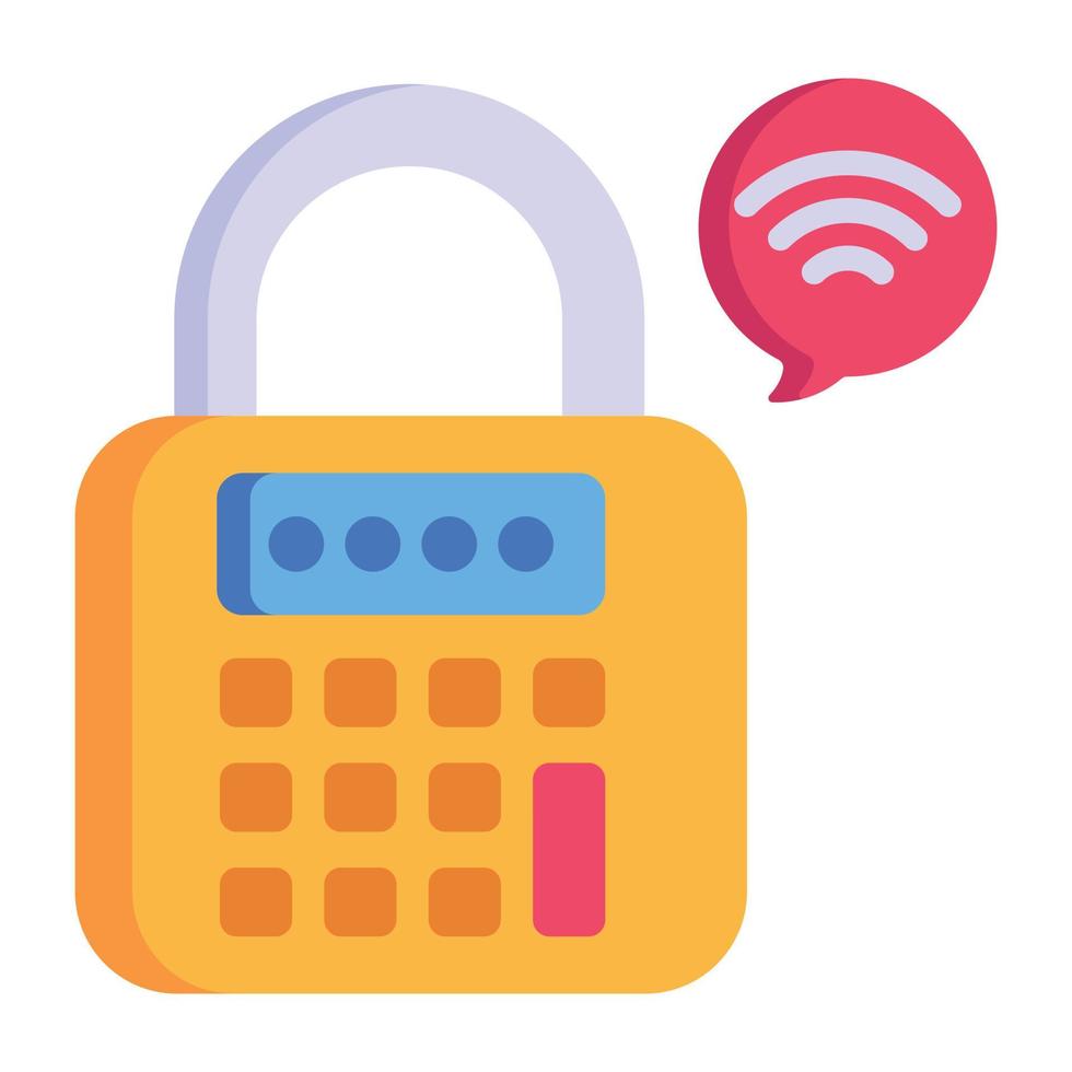 Padlock with internet signals, flat icon of Wi-Fi password, vector