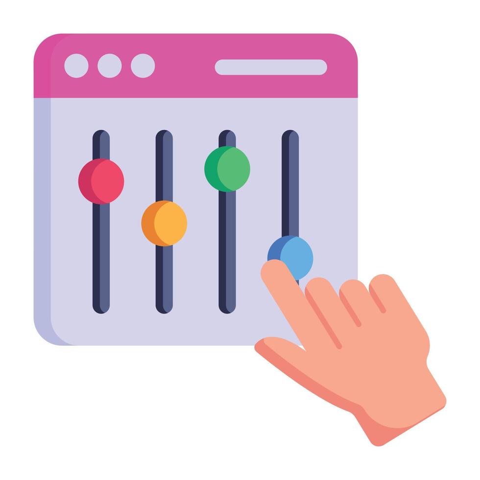 Hand on equalizer, flat icon of web control vector