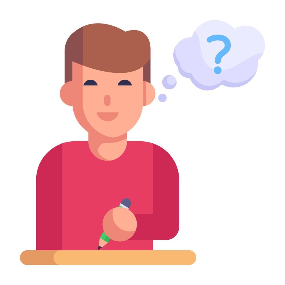 Man with thought bubble, flat icon of ask question vector