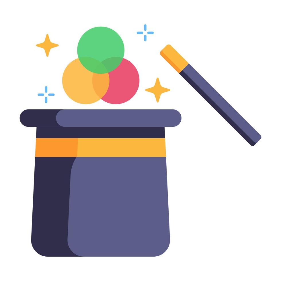 Hat and wand showing concept of magic effects flat icon vector