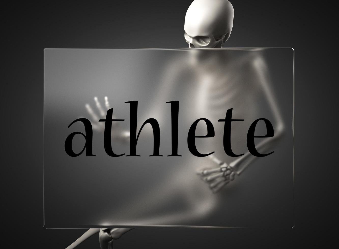 palabra atleta sobre vidrio y esqueleto foto