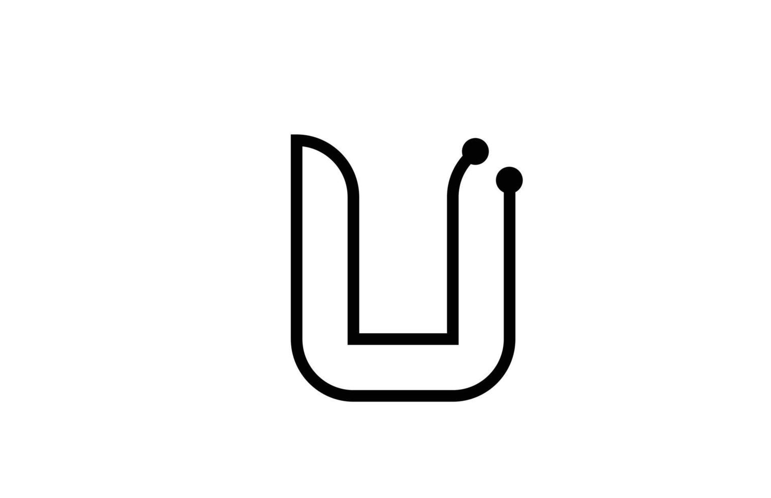 Diseño de icono de logotipo de letra del alfabeto en blanco y negro de línea u con punto. plantilla creativa para negocios y empresas. vector