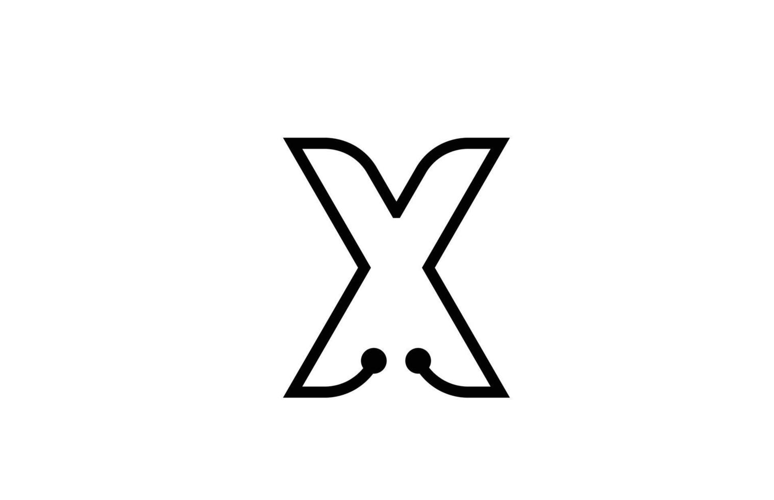 Diseño de icono de logotipo de letra del alfabeto en blanco y negro de línea x con punto. plantilla creativa para negocios y empresas. vector