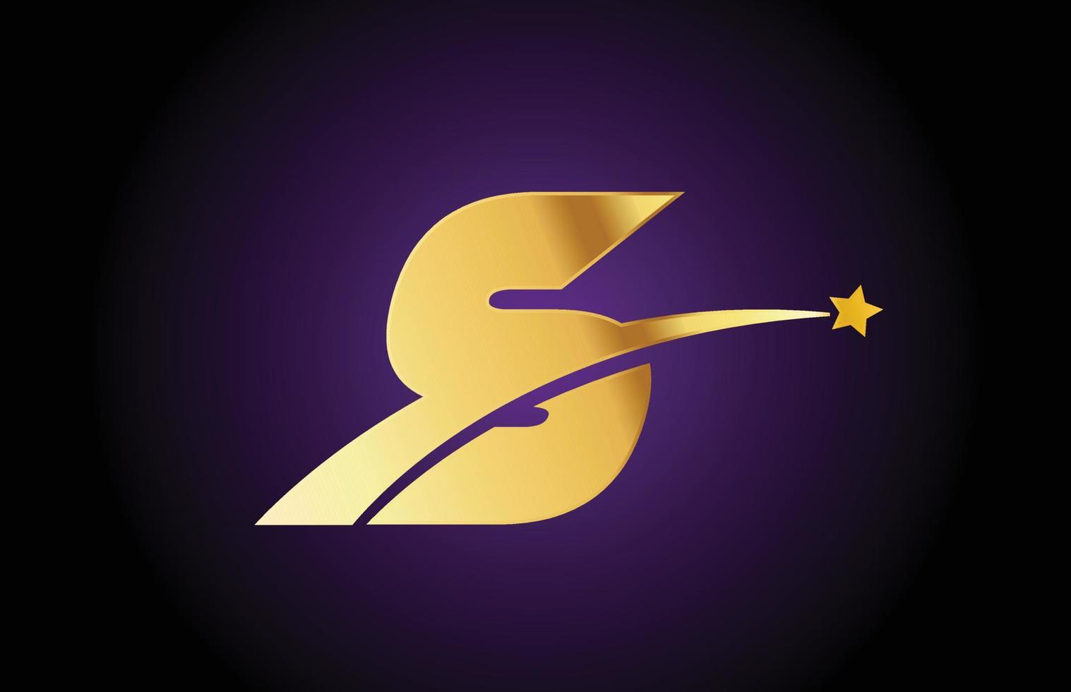 gold golden S alphabet letter logo icon with star. Creative design for business or company with swoosh vector