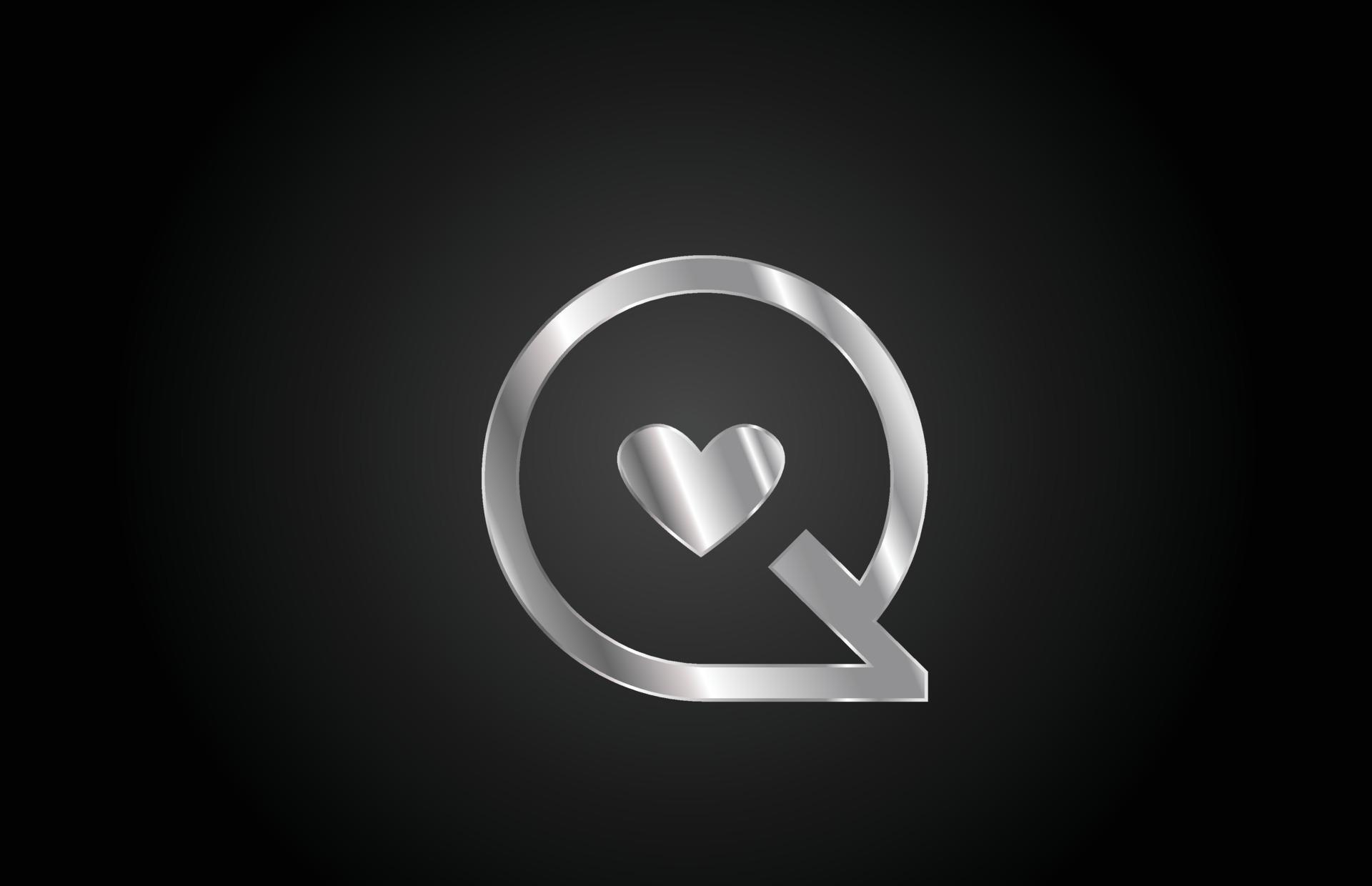 metal Q love heart alphabet letter icon logo design. Creative template