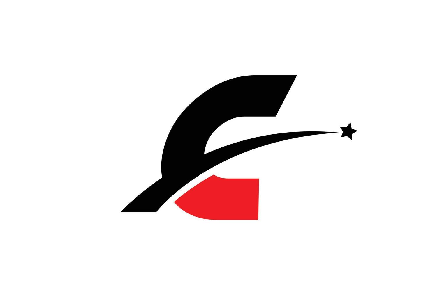 C red black alphabet letter logo icon design with swoosh and star. Creative template for business and company vector
