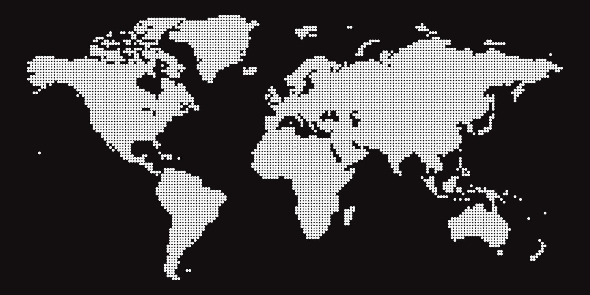 world map on black background. World map template with continents, North and South America, Europe and Asia, Africa and Australia vector