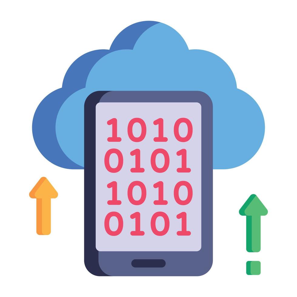 nube móvil, icono plano de almacenamiento binario vector