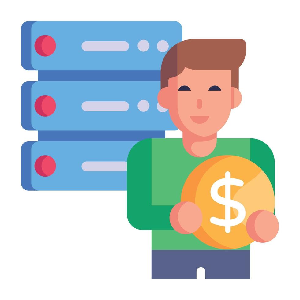 Server and star badge, flat icon of database quality vector