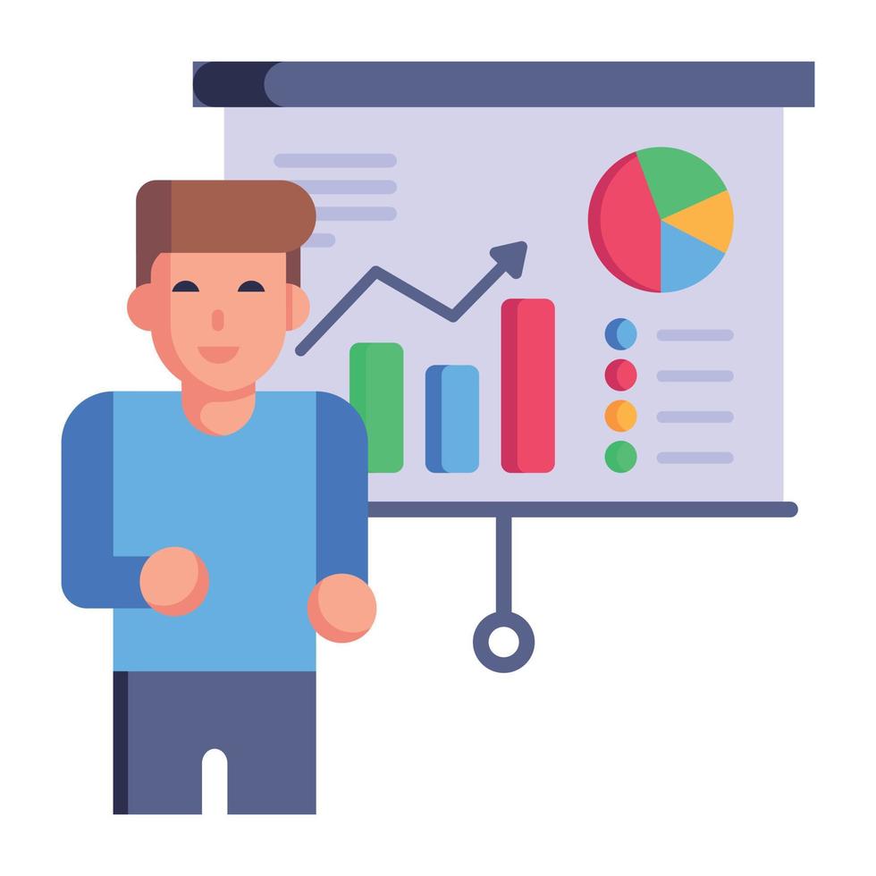 Person explaining chart, flat icon of business presentation vector