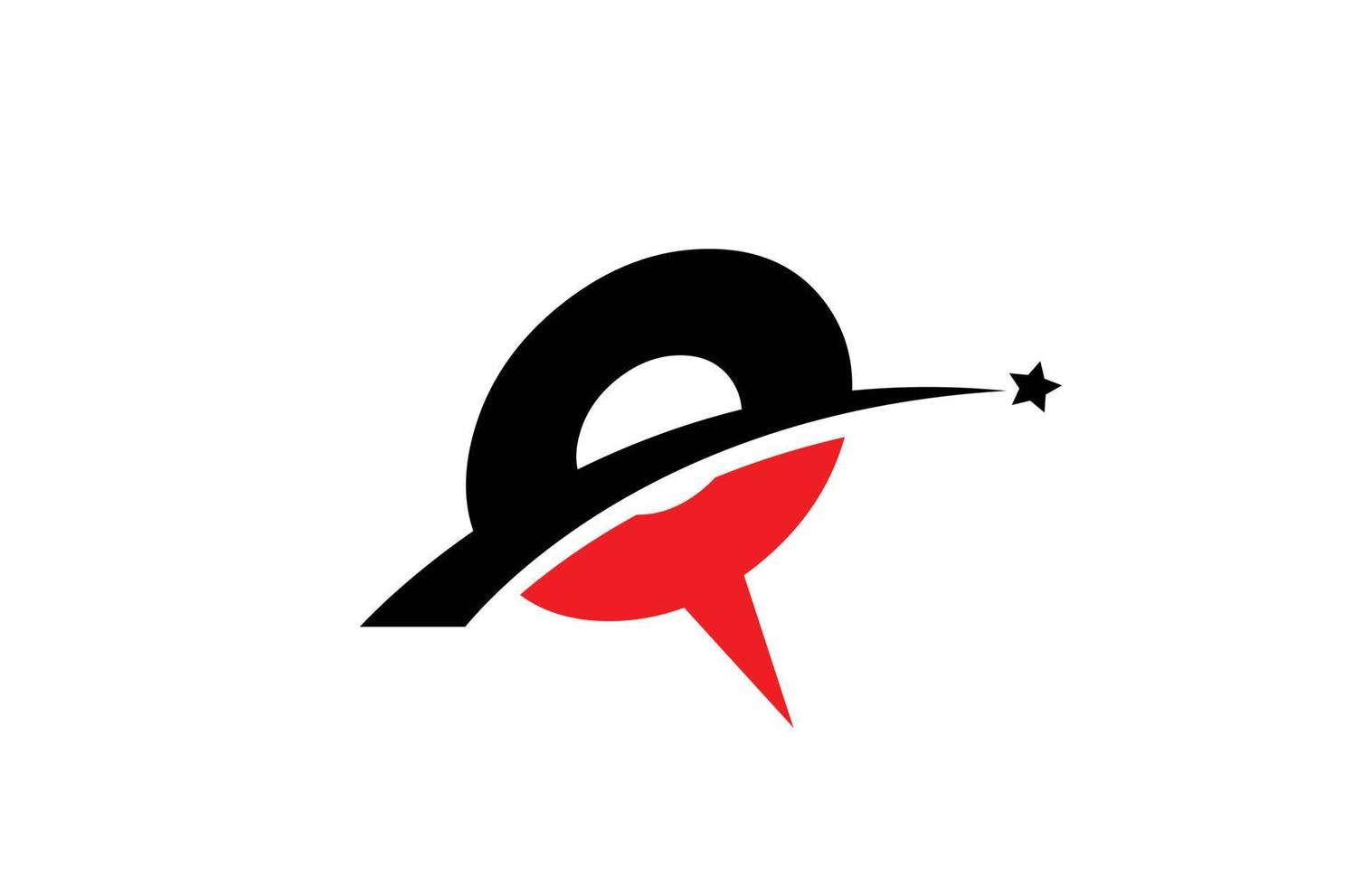 Q red black alphabet letter logo icon design with swoosh and star. Creative template for business and company vector