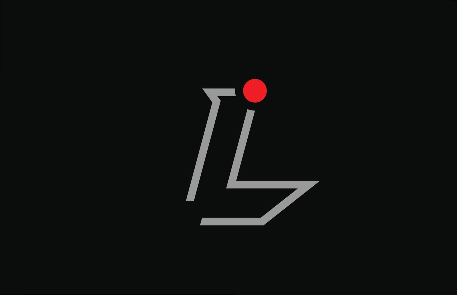 L diseño de icono de logotipo de letra del alfabeto en blanco y negro con punto rojo. plantilla creativa para empresa y negocio vector