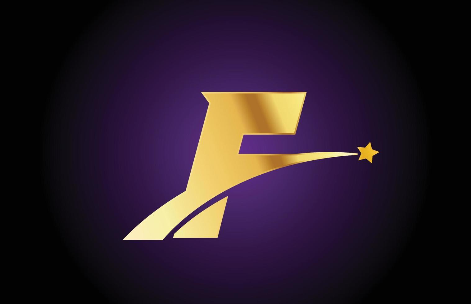 gold golden F alphabet letter logo icon with star. Creative design for business or company with swoosh vector
