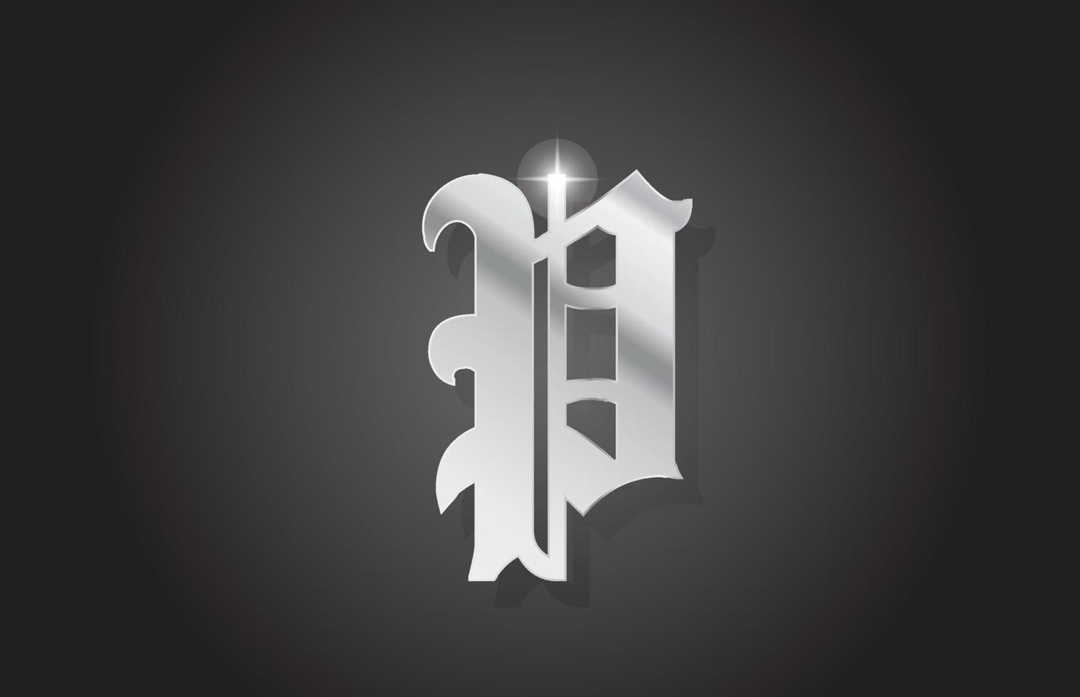 Diseño de icono de logotipo de letra del alfabeto gris vintage p. plantilla creativa para empresa con estilo metal vector