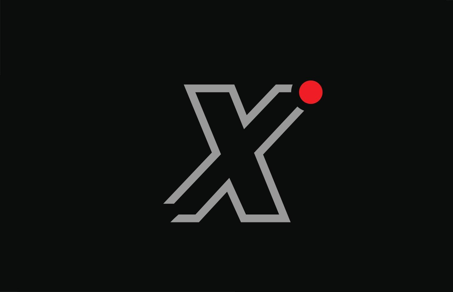 x diseño de icono de logotipo de letra de alfabeto blanco y negro con punto rojo. plantilla creativa para empresa y negocio vector