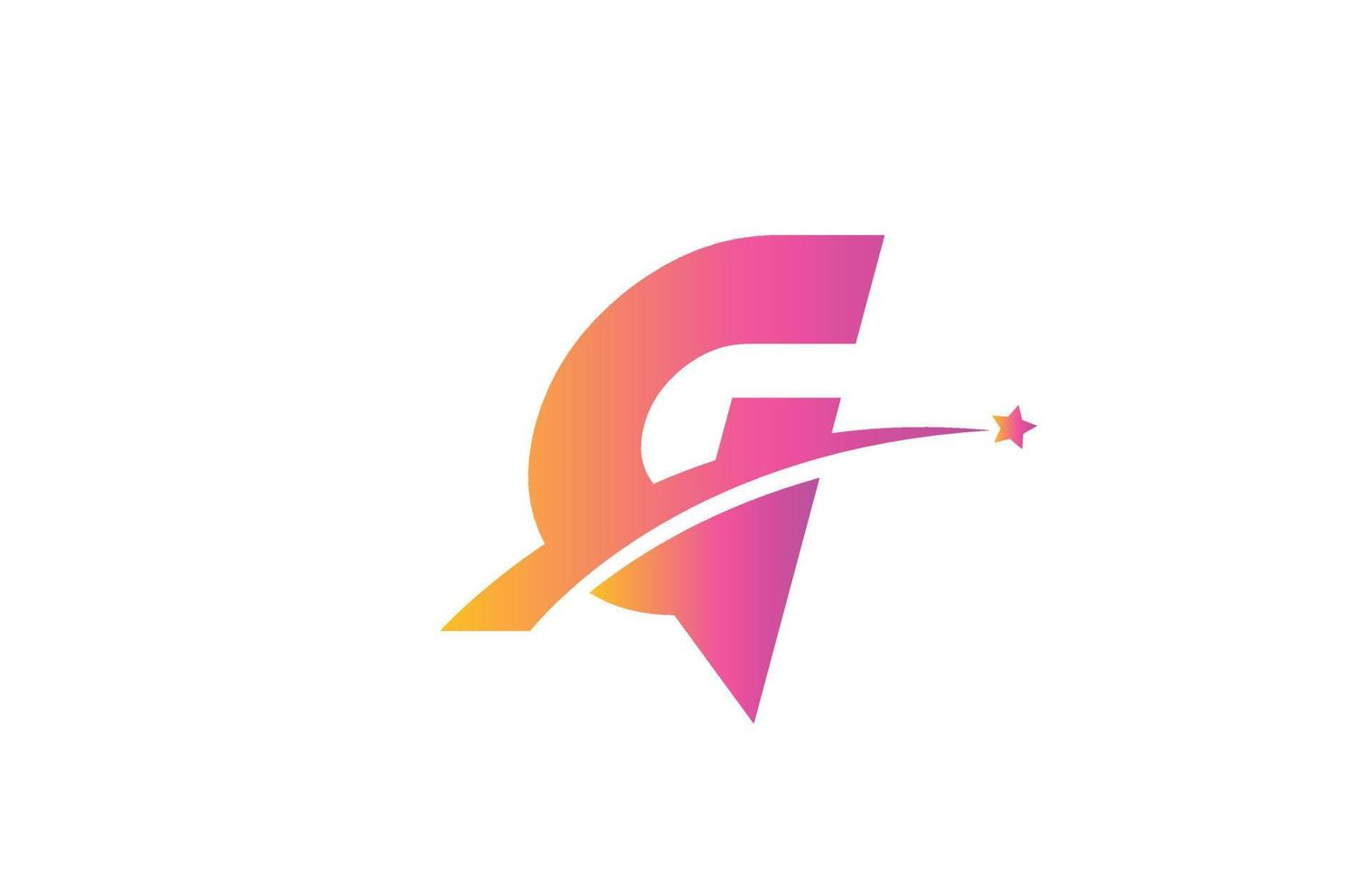 pink star G alphabet letter logo icon design with swoosh. Creative template for company and business vector