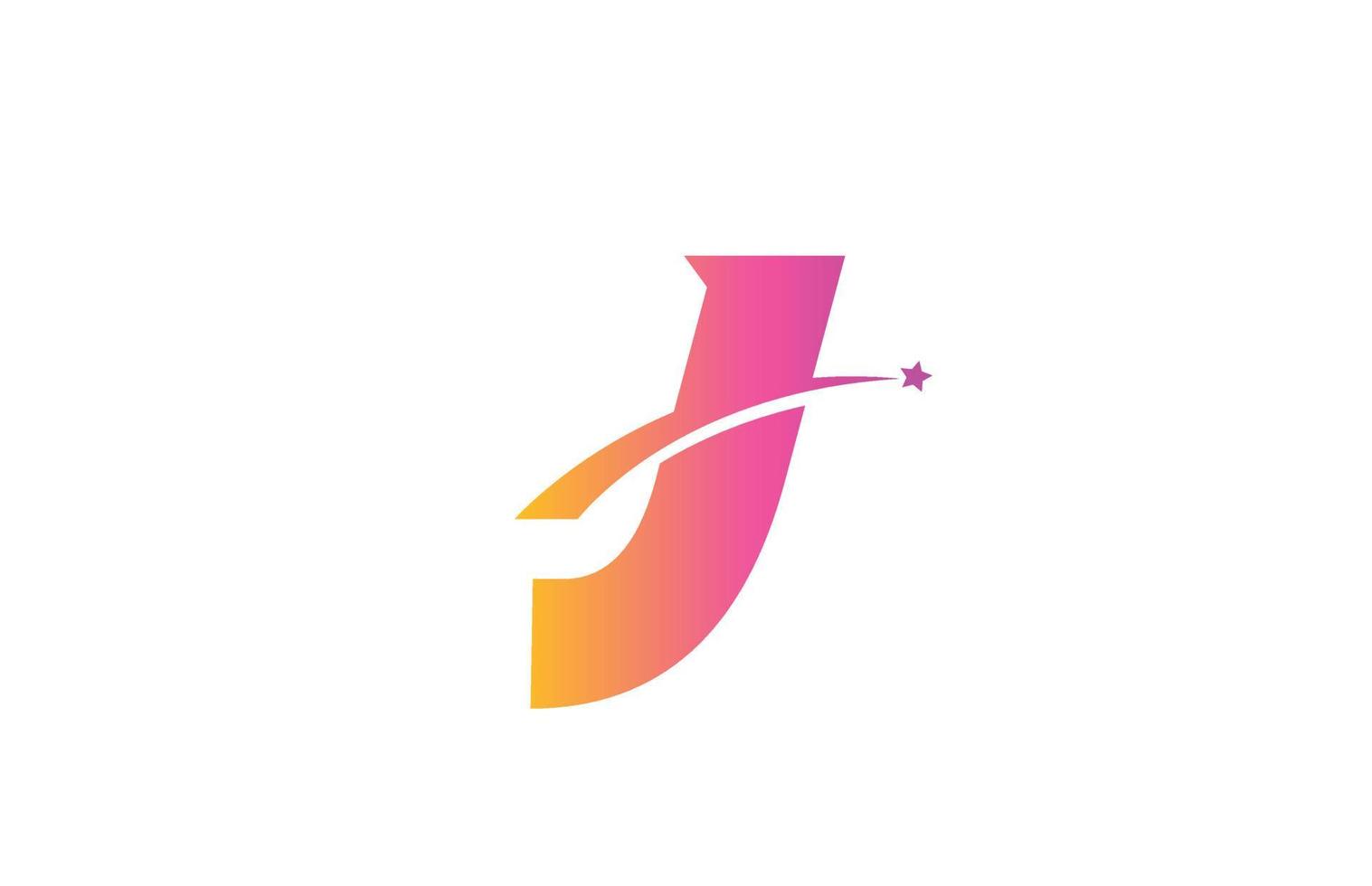 pink star J alphabet letter logo icon design with swoosh. Creative template for company and business vector