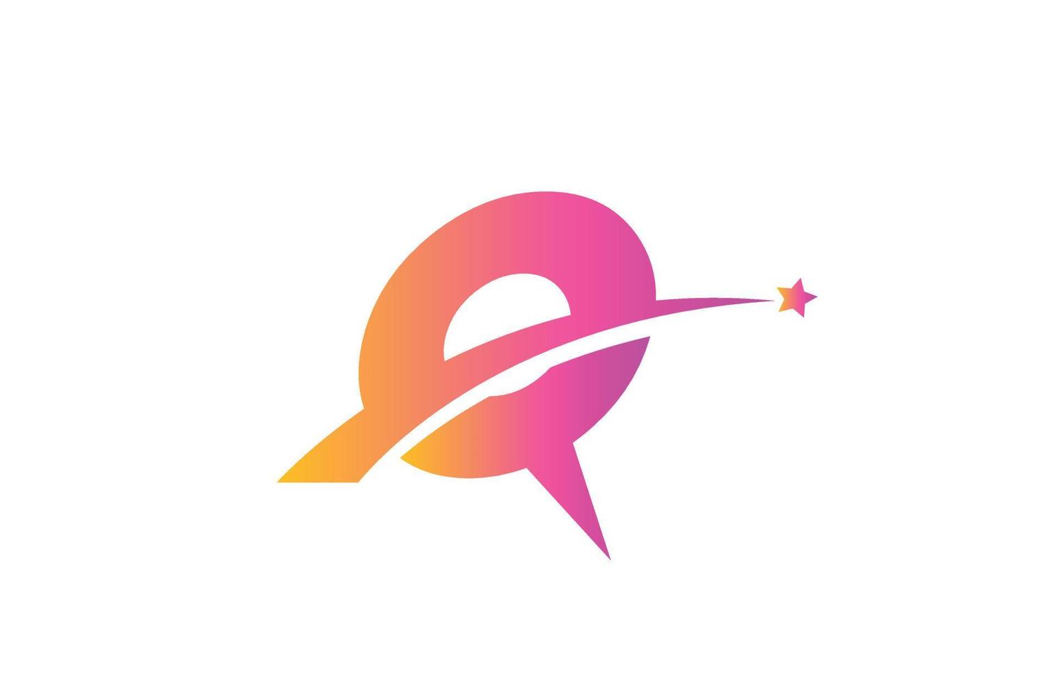pink star Q alphabet letter logo icon design with swoosh. Creative template for company and business vector