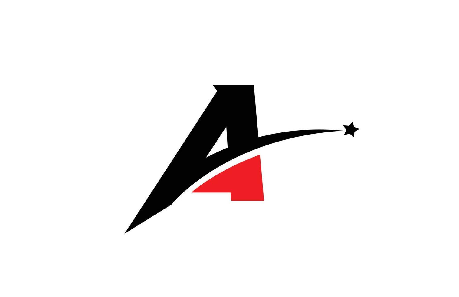 un diseño de icono de logotipo de letra de alfabeto negro rojo con swoosh y estrella. plantilla creativa para negocios y empresas. vector