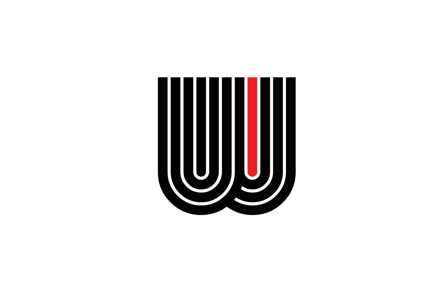 red line W alphabet letter logo icon. Creative design template for company and business in white and black vector