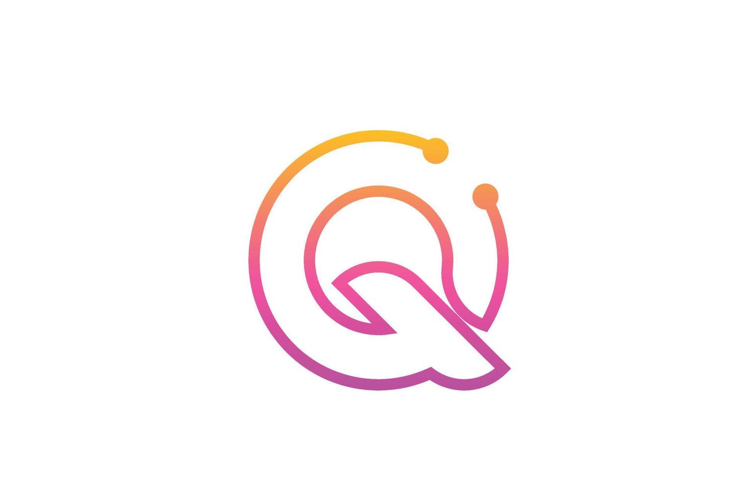 Q pink alphabet letter icon logo design with dot. Creative template for company and business with line vector