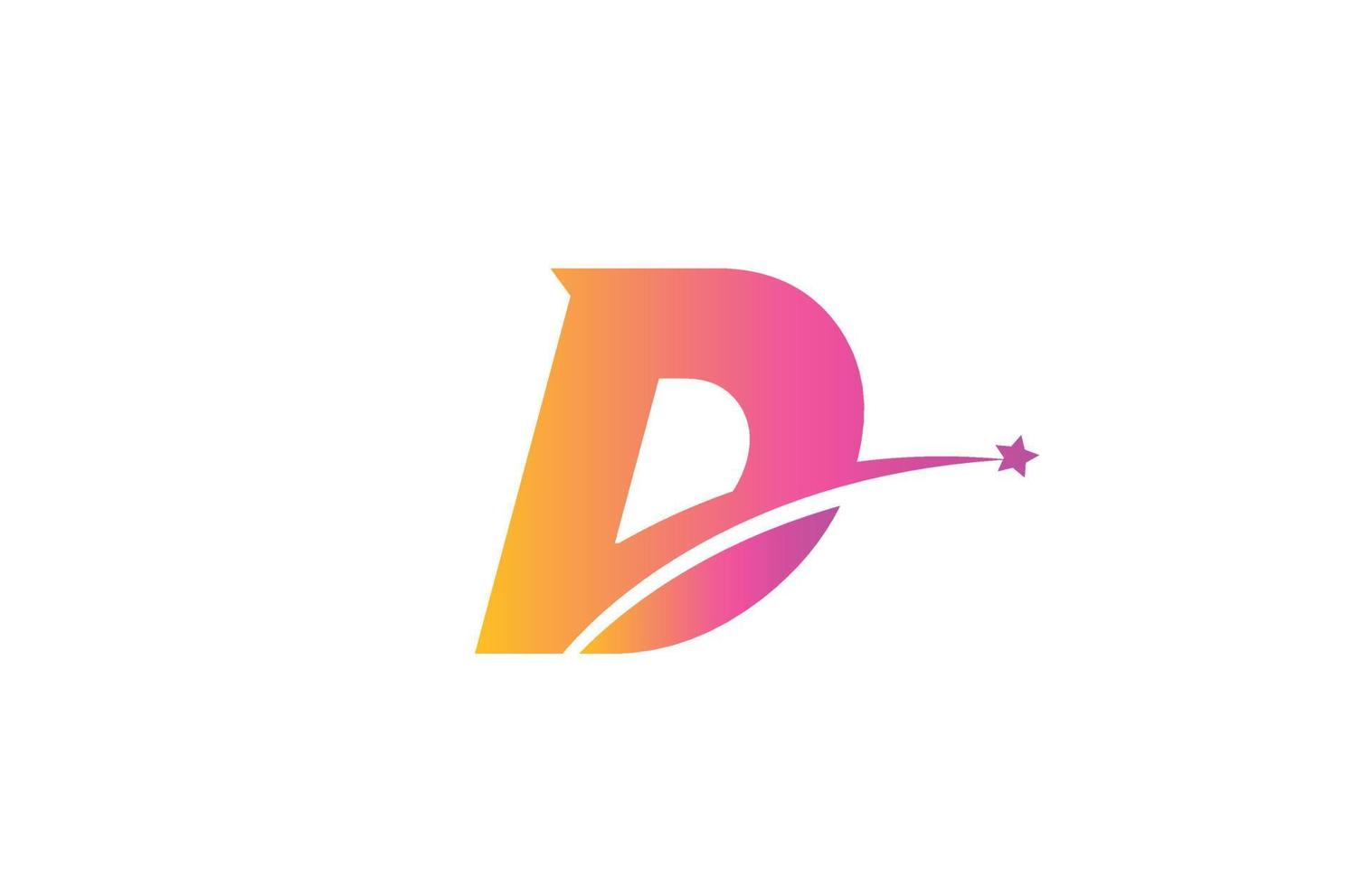 pink star D alphabet letter logo icon design with swoosh. Creative template for company and business vector