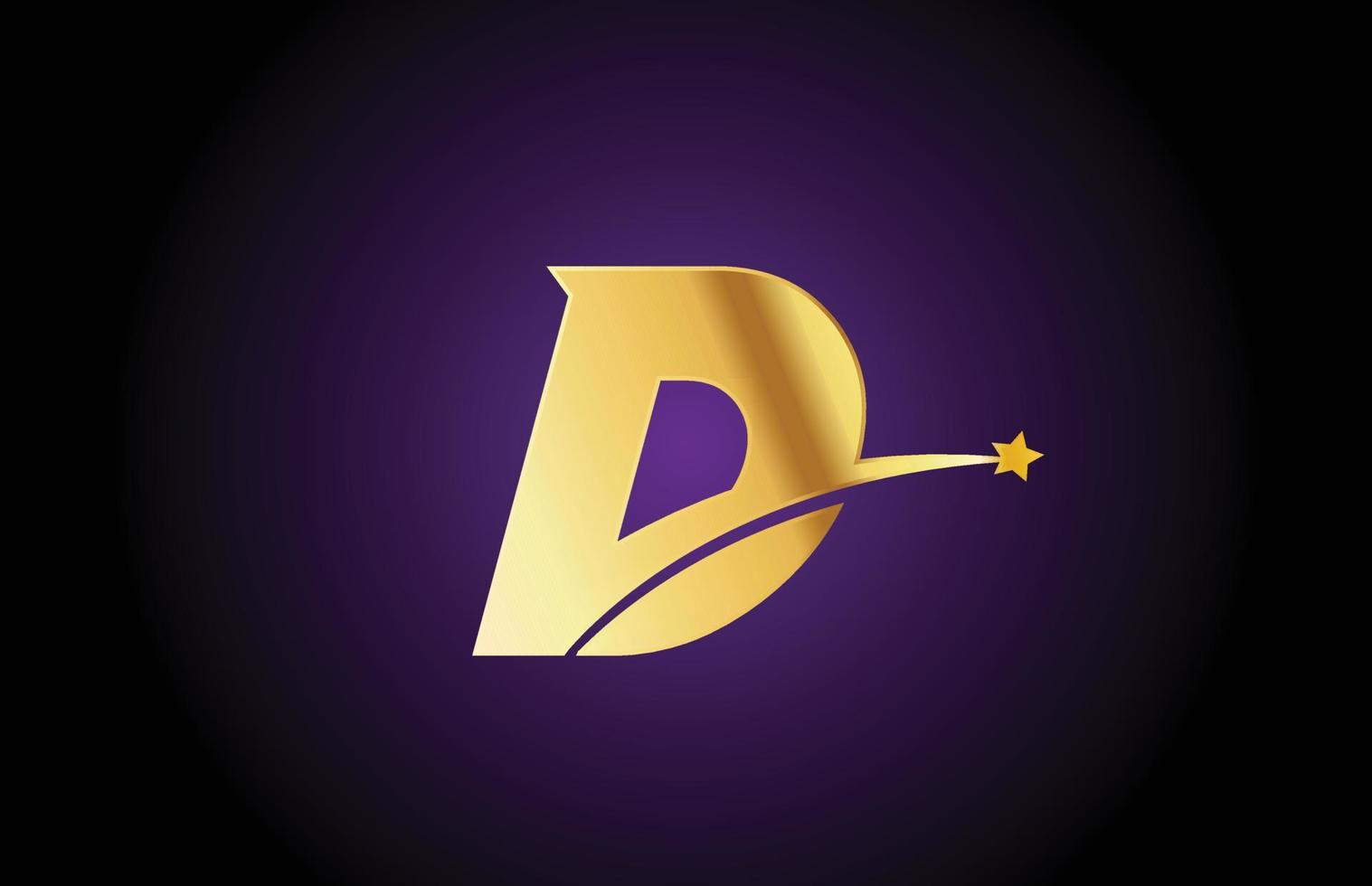 icono del logotipo de la letra del alfabeto d dorado dorado con estrella. diseño creativo para negocios o empresas con swoosh vector