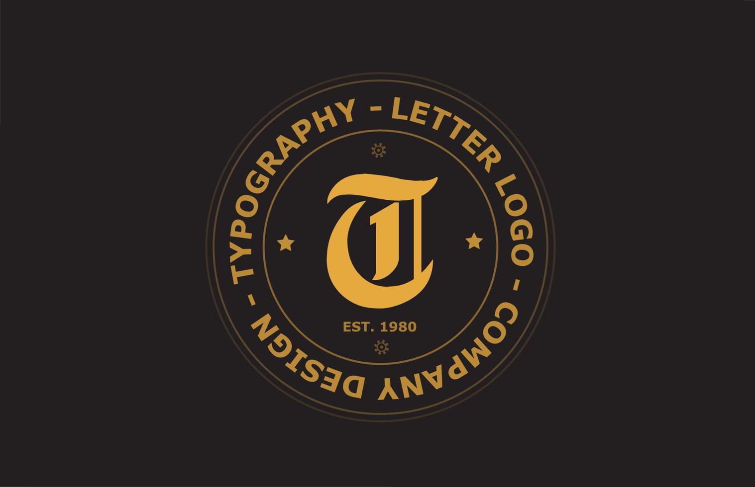 amarillo marrón t vintage alfabeto letra logo icono diseño. plantilla creativa para placa y etiqueta vector