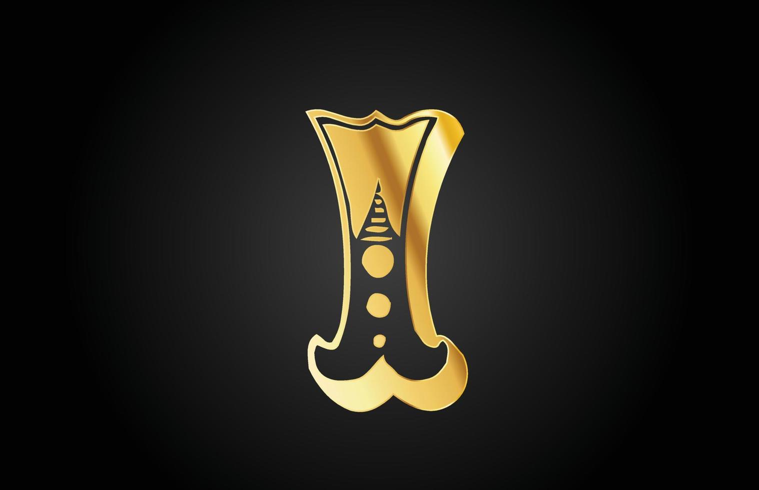 golden vintage I metal alphabet letter logo icon. Creative design template for company or business vector