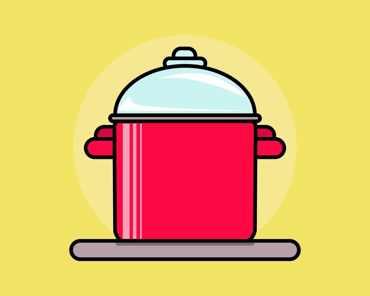 Close up Red hot pot for your cooking. Cartoon vector style for your design.