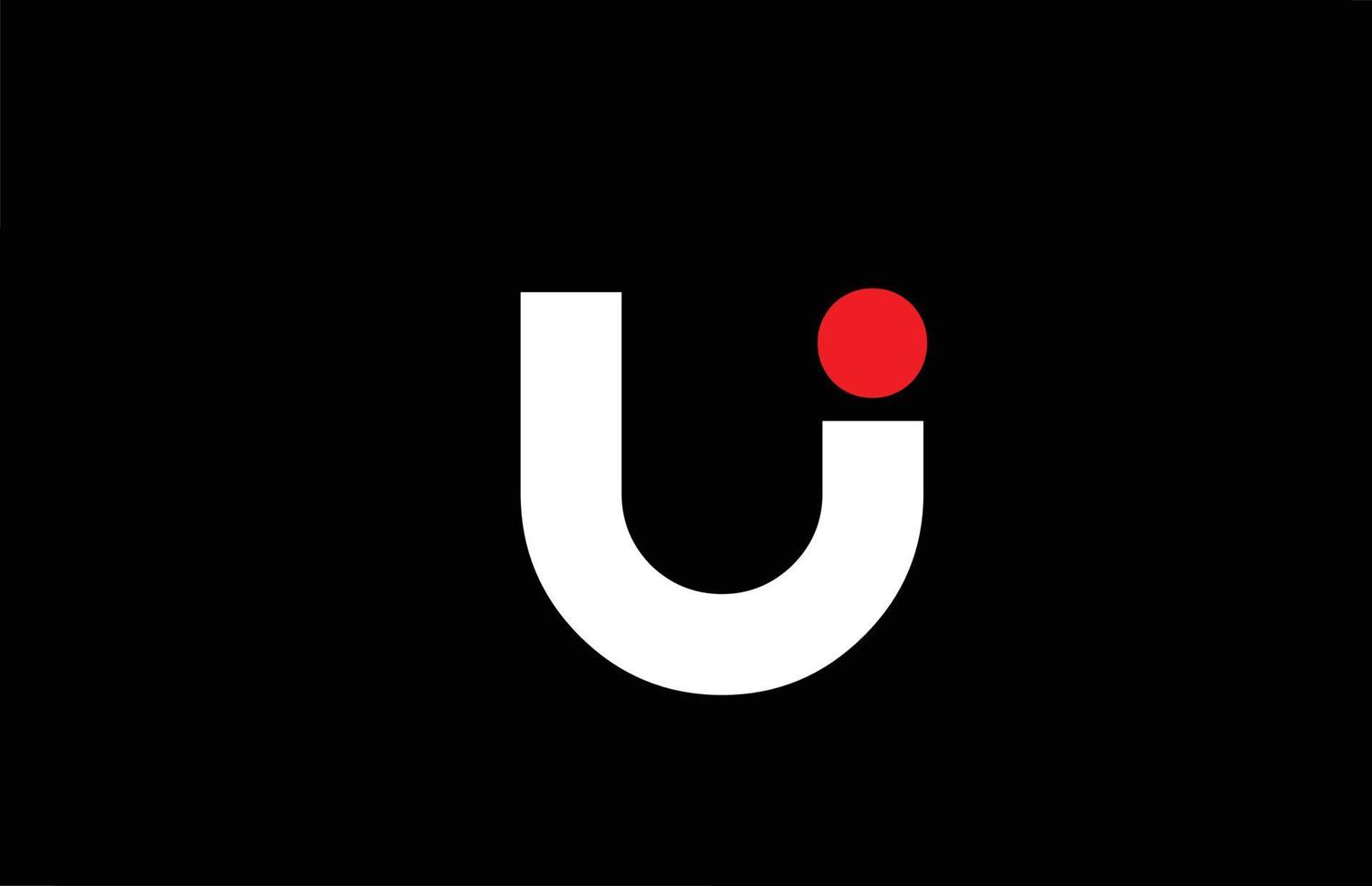 Diseño del logotipo del icono de la letra del alfabeto u. plantilla creativa para empresas y negocios con punto rojo en blanco y negro vector