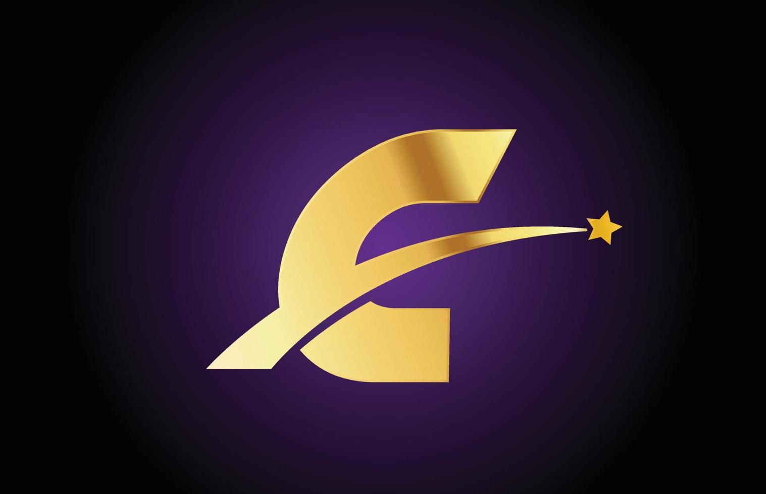 icono del logotipo de la letra del alfabeto c dorado dorado con estrella. diseño creativo para negocios o empresas con swoosh vector