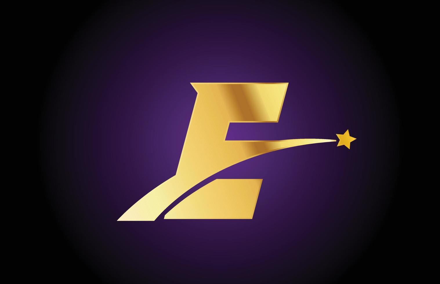 gold golden E alphabet letter logo icon with star. Creative design for business or company with swoosh vector