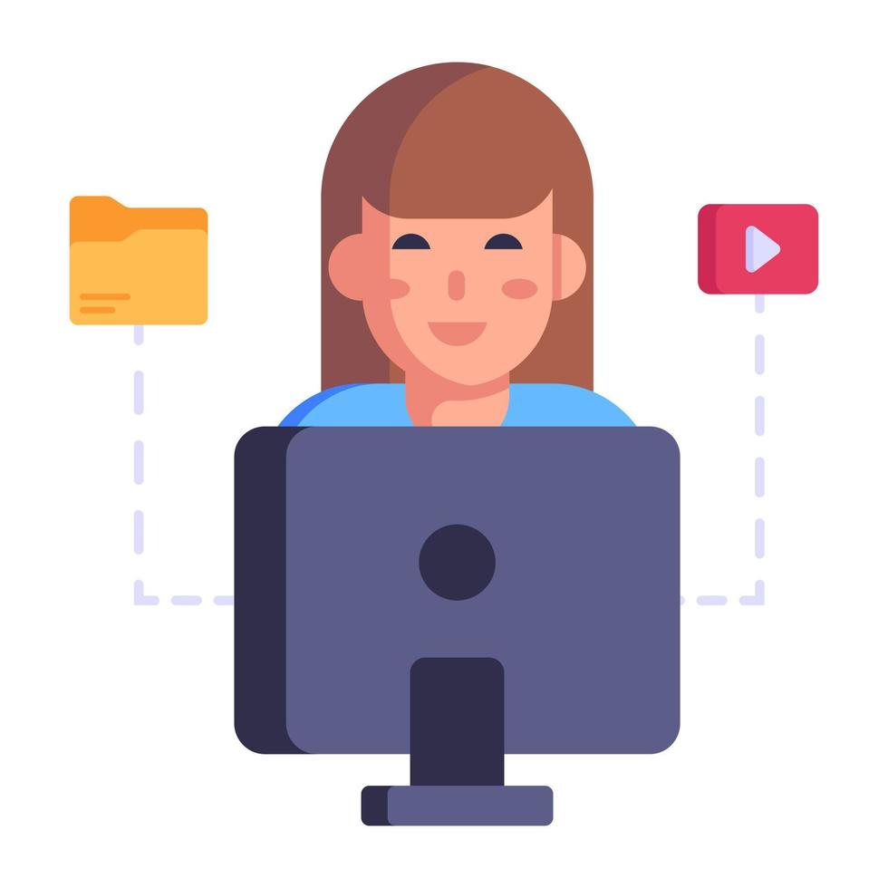 Girl watching online video, flat icon of digital media vector