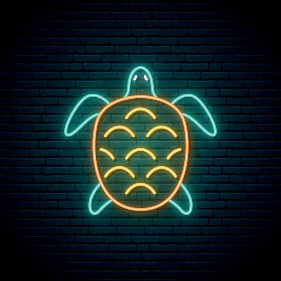 Turtle neon sign. vector