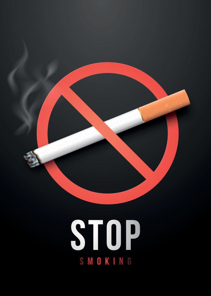 deje de fumar carteles con cigarrillos realistas en el símbolo de prohibición. vector