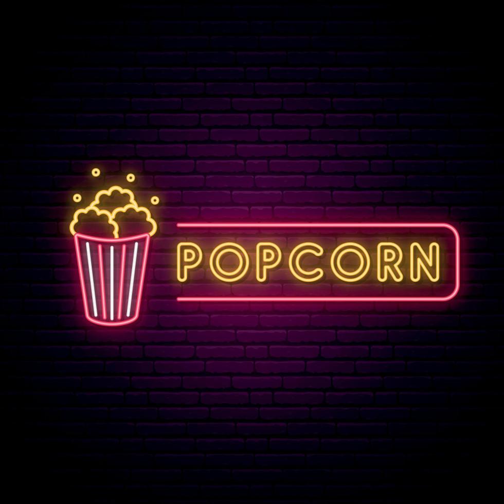 Popcorn neon sign. vector