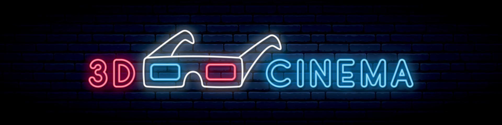 Neon 3d glasses sign. vector