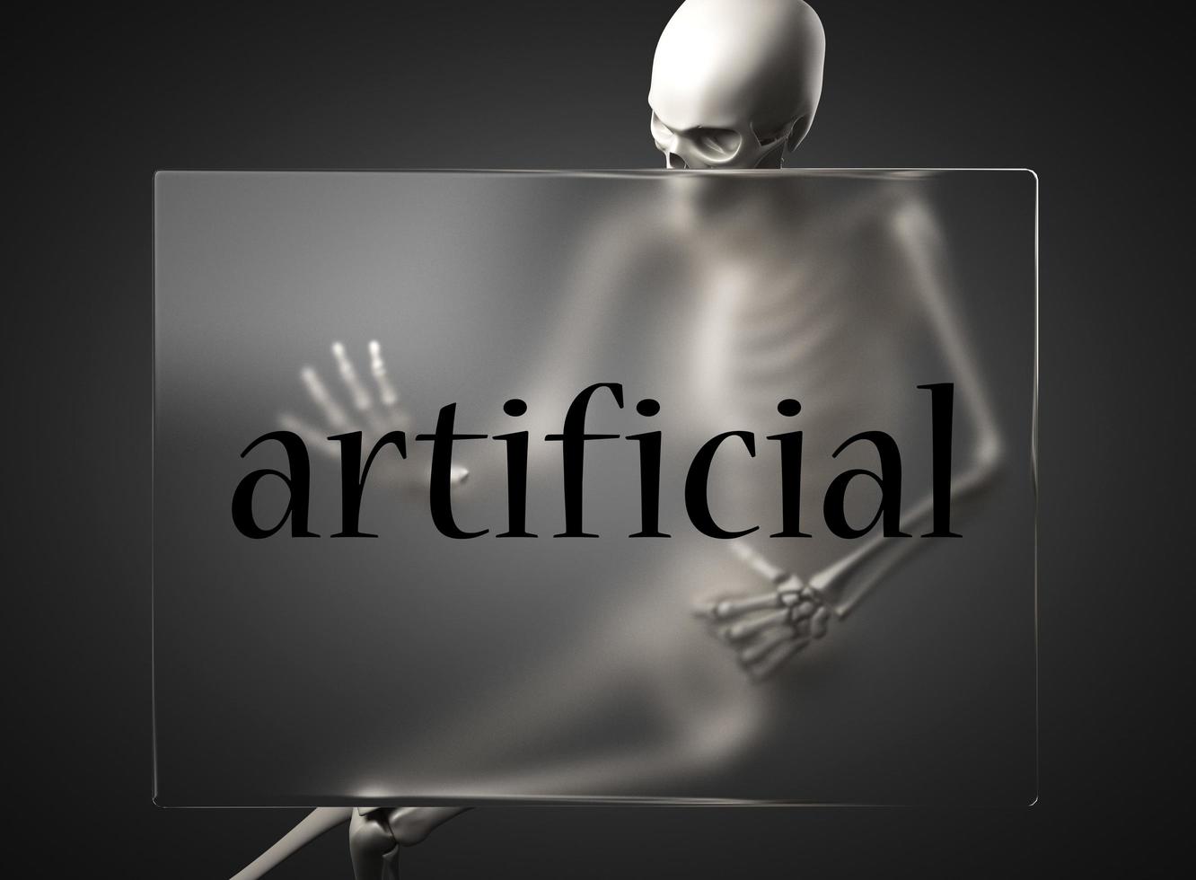 palabra artificial sobre vidrio y esqueleto foto