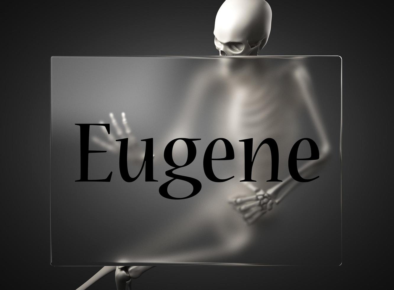 Eugene word on glass and skeleton photo