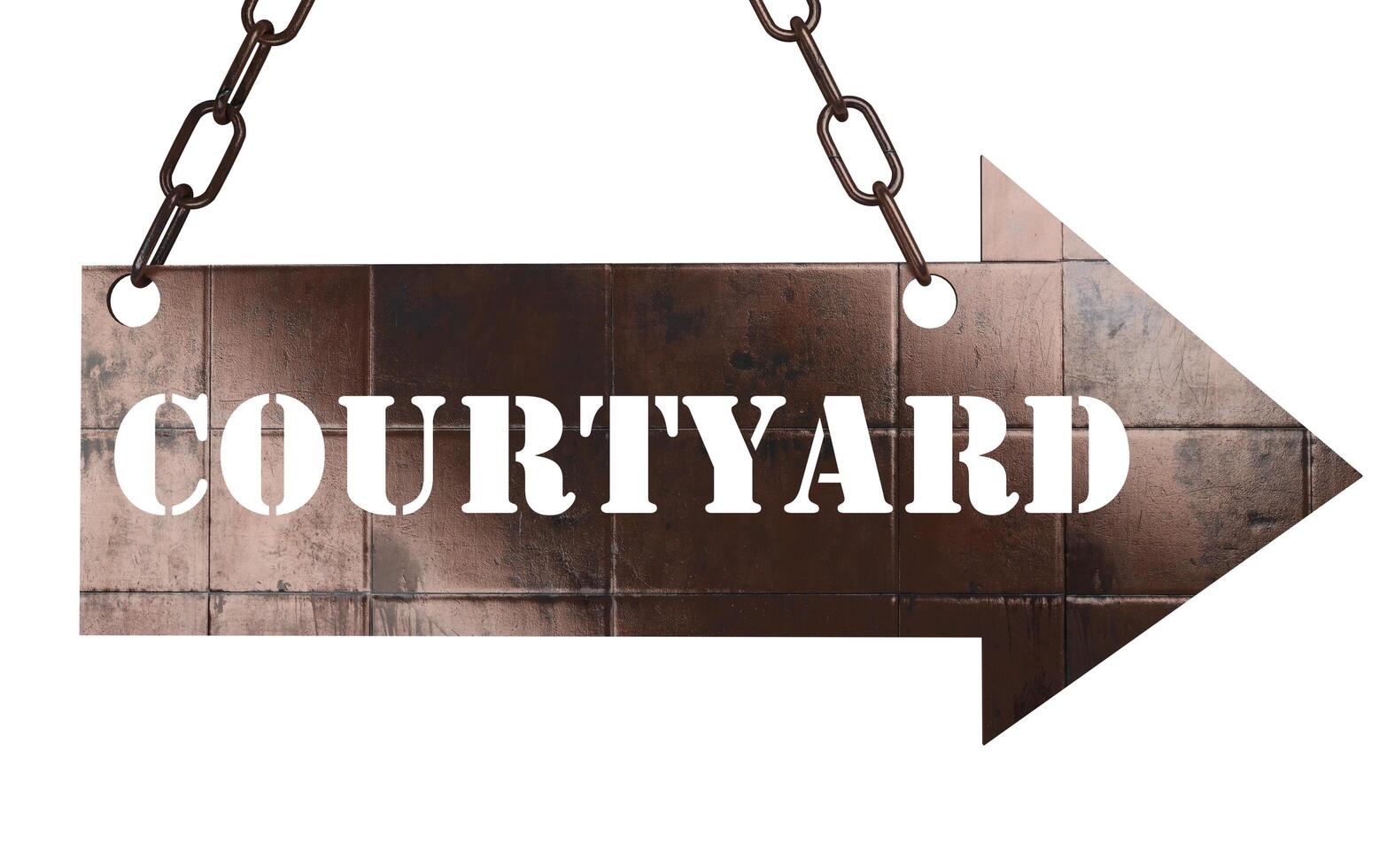 courtyard word on metal pointer 6384524 Stock Photo at Vecteezy