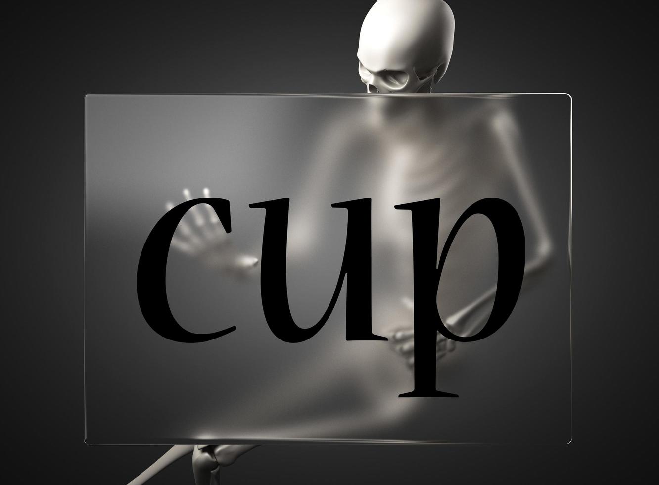 cup word on glass and skeleton photo
