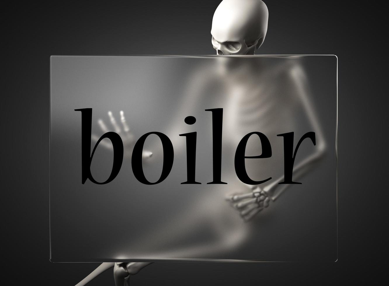 boiler word on glass and skeleton photo