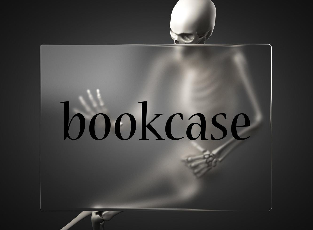 bookcase word on glass and skeleton photo