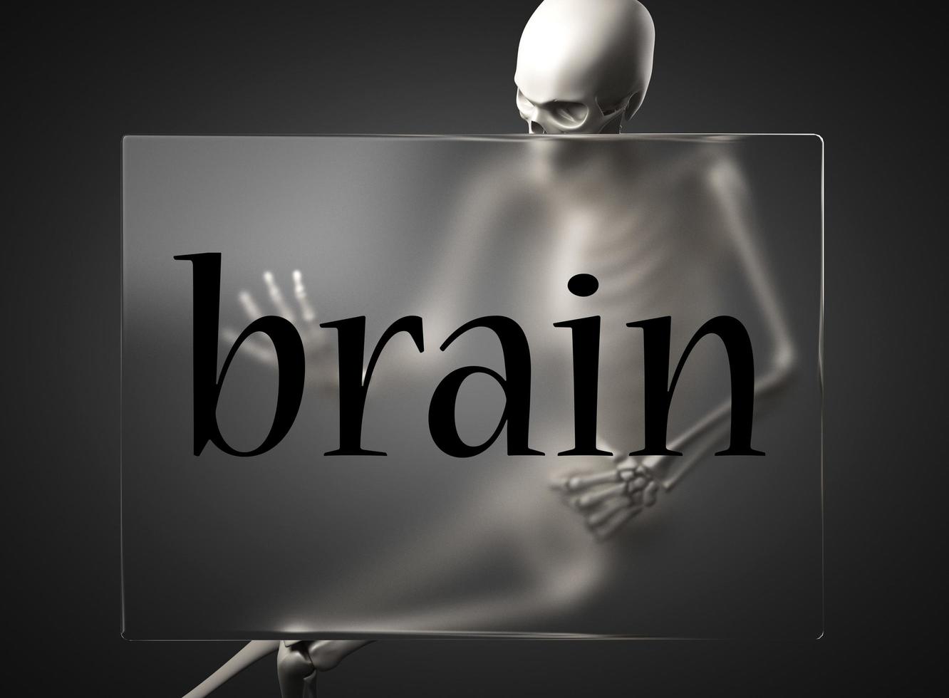 brain word on glass and skeleton photo