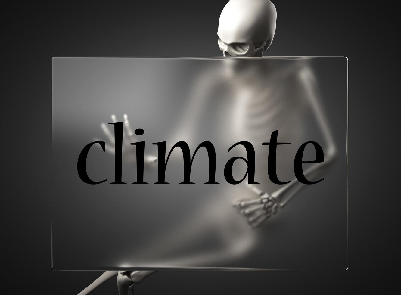 palabra climática sobre vidrio y esqueleto foto