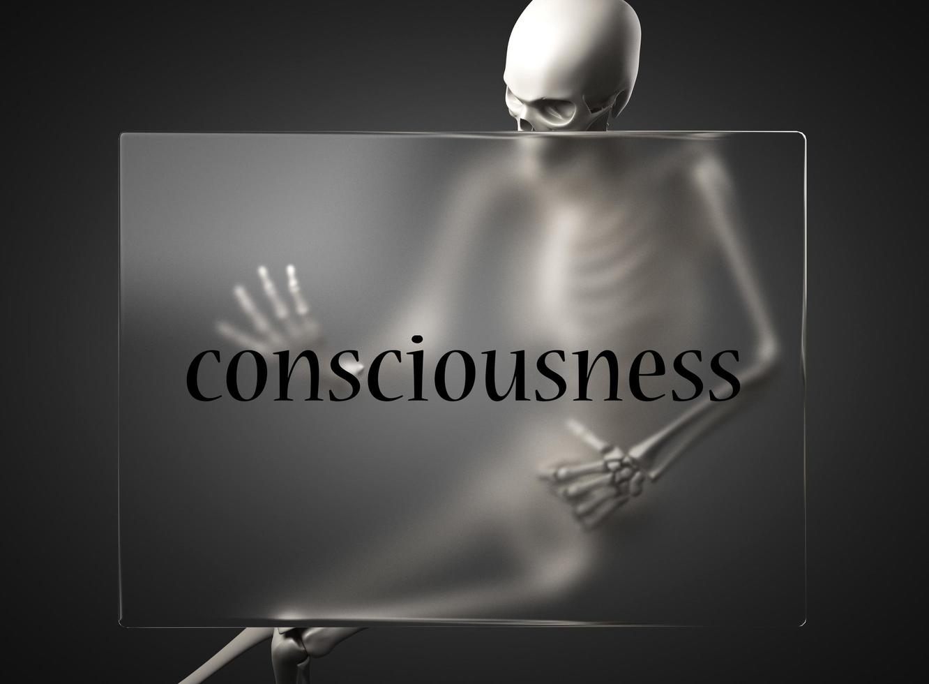 consciousness word on glass and skeleton photo