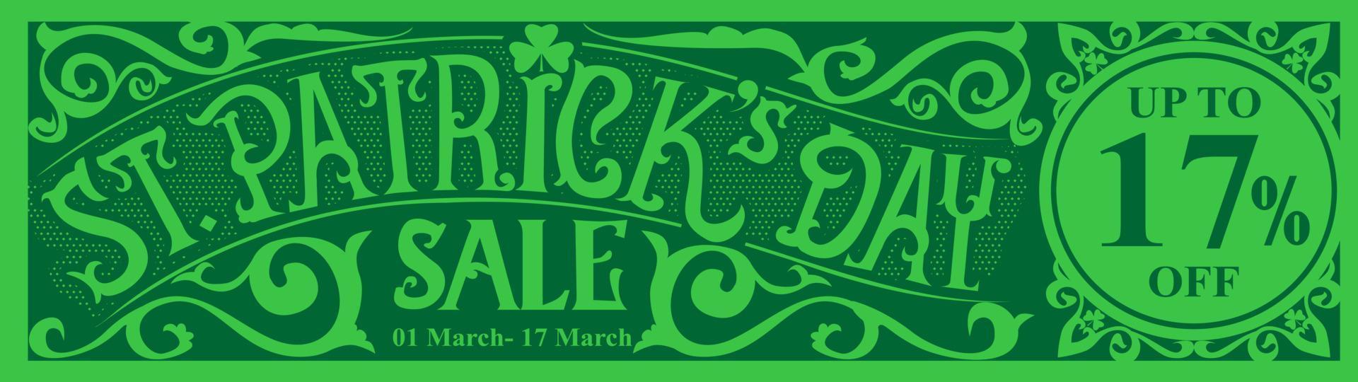 st patricks day sale banner template. vintage retro typography on green background. St. Patrick's Day. shamrock leaf clover. Vector illustration.