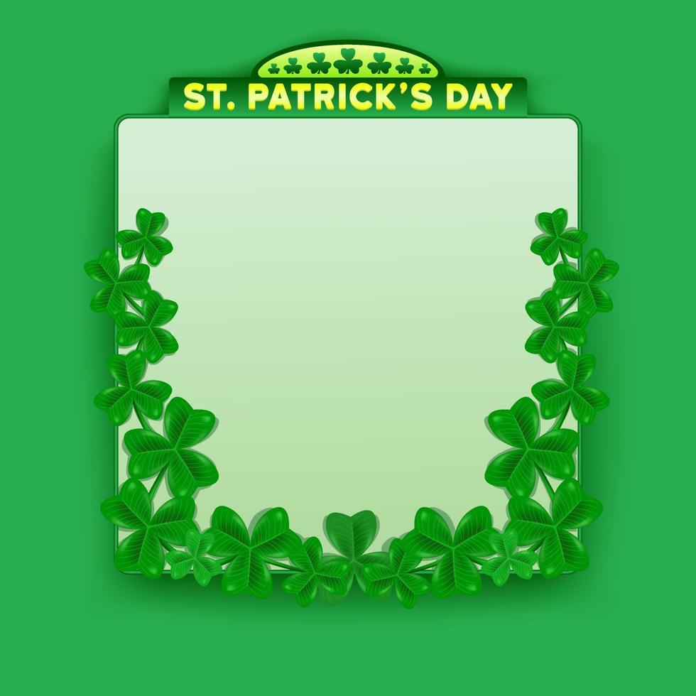 happy st patricks day modern blank screen announcement background. St. Patrick's Day. 3d shamrock leaf clover. Typography. Vector illustration.
